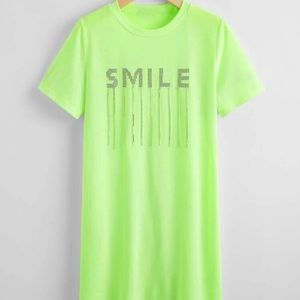 Neon Green Rhinestone Letter Fringe Details Dress